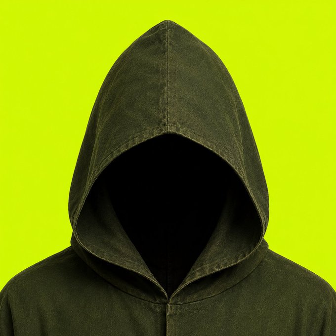 A hooded figure with their face completely obscured by shadow against a bright yellow background, evoking mystery or anonymity often associated with secretive crypto communities.

The image's faceless hooded figure visually represents the anonymous nature of crypto culture, complementing the post's mix of memecoin promotions and contrasting claims about Robinhood's massive valuation against low-cap altcoins.