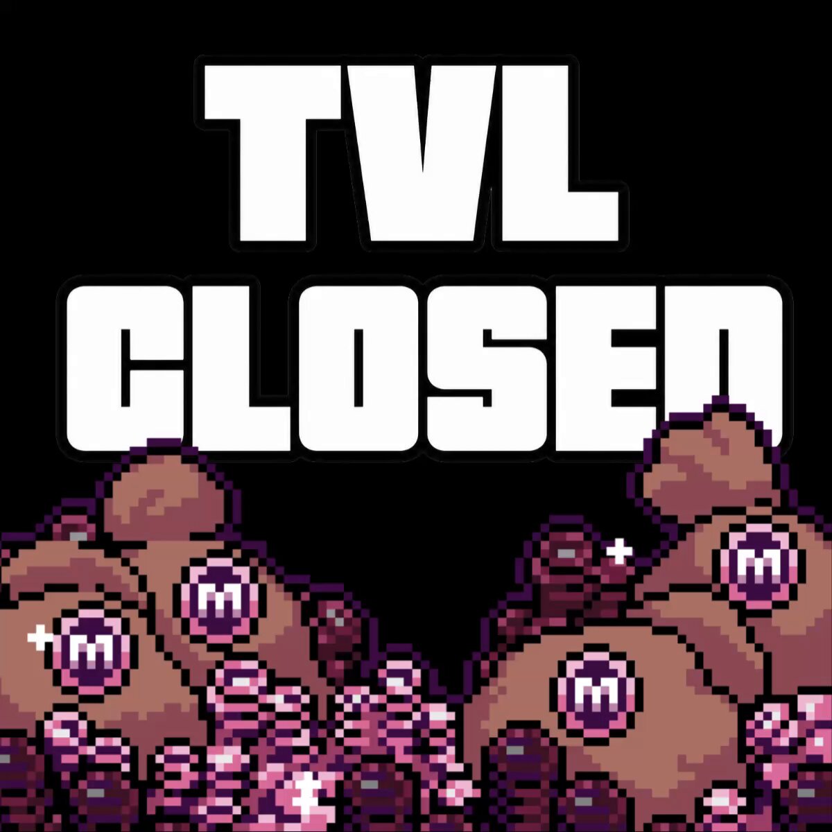 The image shows a close-up of a large pile of coins, with the text "TVL CLOSED" written above them. The coins are scattered across the frame, creating an interesting visual effect. The caption below the image reads "Genesis Mint is closing for good. Tranche 5 is the final window." This message suggests that the coin-themed game has reached its conclusion and will no longer be played on the platform where it was released.

The post appears to be a warning or an announcement about the end of the game, as indicated by the "TVL CLOSED" text. The image also includes a small cartoon bear in the bottom right corner, which adds a playful touch to the otherwise serious message.
