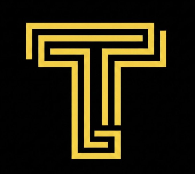 A gold, maze-like stylized letter "T" logo on a black background, likely representing the Tiamonds or similar crypto project, fitting the post's theme warning against treating a mining-based project as a typical meme coin.