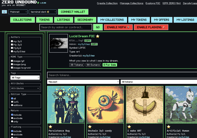 The image shows a computer screen displaying a website called "ZeroUnbound" with various posts, including one about creating an account for the community building tools. The main focus of the image is a post titled "Agreed. Check out @ZeroUnboundArt community building tools for fully on-chain creation and many who've etched on xtz ledger like @My_3y3". This post seems to be related to the content displayed in the image, as it discusses how to use the website's features for creating an account and interacting with the community.