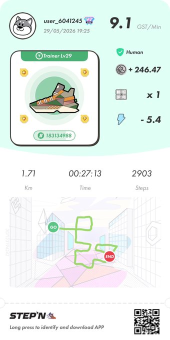 The image shows a page with a map of an indoor gym, which has been labeled as a "Stepn" app. The app features a green circle that contains a pair of sneakers, indicating that it's designed for tracking exercise routines or fitness activities. The post also mentions that the app is available on both iOS and Android platforms.