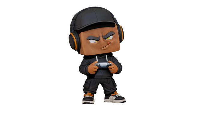 A Funko Pop-style vinyl figure of a character wearing a black cap, black headphones, a dark hoodie, and sneakers, holding a video game controller with a determined expression.
