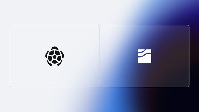 The image features a white background with two squares, one black and one blue, positioned side by side. The square in the foreground has a turtle icon inside of it, while the other square displays a white "SQD" logo. The text on the image reads, "Turtle × SQD. @turtledotxyz is the Liquidity Distribution Protocol for internet capital markets. LPs find the best deals. Asset issuers find LPs. SQD portal powers the data underneath."