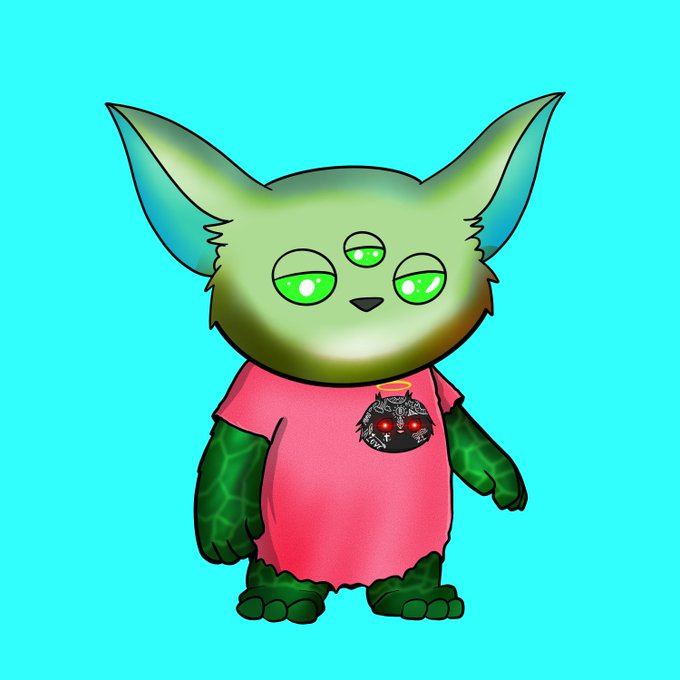 urn of fire burns on a blue background, with a green-eyed monster and red-shirted monster standing behind it.