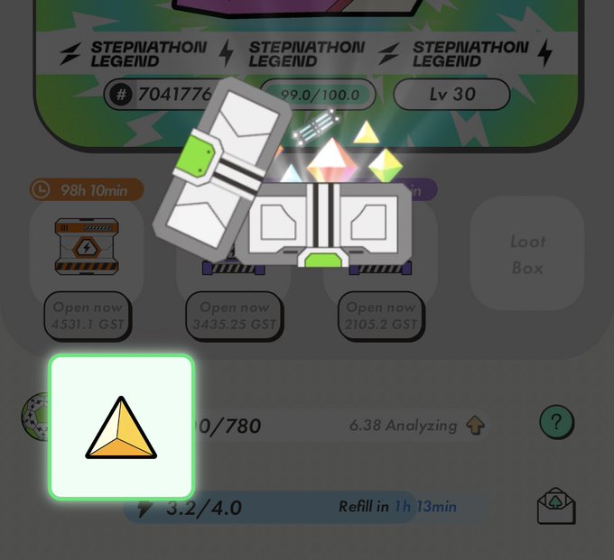 The image shows a screenshot of an app's interface, with a green triangle symbol located at the bottom left corner. The text "Stepnathon" can be seen above this symbol. The app appears to be related to gaming or adventure games, as indicated by its title and the presence of a game icon in the top right corner.