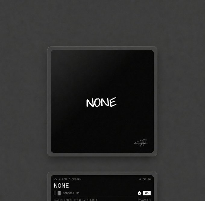The image displays an NFT artwork titled "NONE" by an artist with the signature visible in the bottom right corner, showing edition "06" of "0 of 88" on what appears to be an OpenSea listing page. This minimalist black piece exemplifies the kind of high-value digital art referenced in the post celebrating a 56 ETH floor price, suggesting collectors of this edition have seen significant gains.