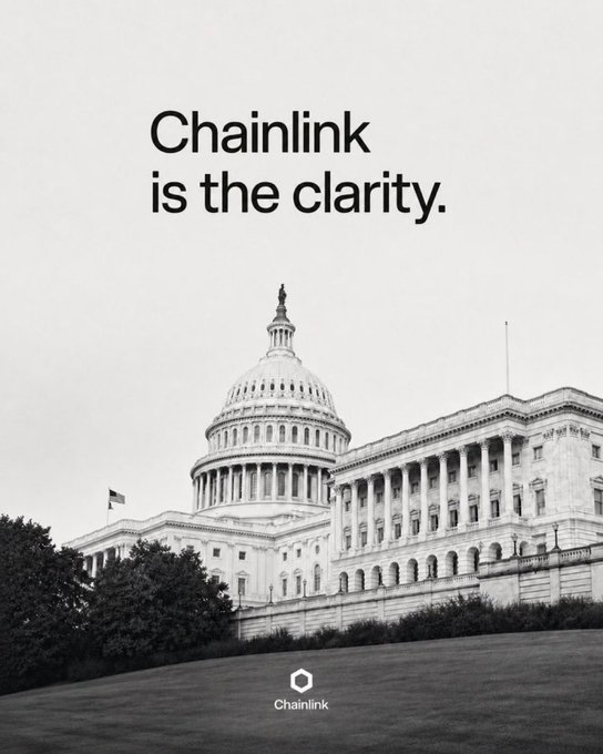 An advertisement featuring a black-and-white image of the U.S. Capitol building with the text 'Chainlink is the clarity.' and the Chainlink logo at the bottom.