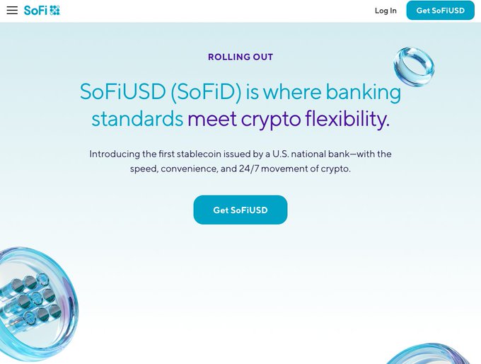 "The SoFiUSD (SOFI) is where banking standards meet flexibility. Big stablecoin news: @SoFi just put bank-issued $SoFiD in the pockets of 14.7 million members. First US national bank to embed a stablecoin in a consumer banking app."