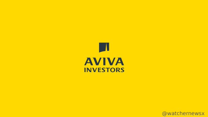 A solid yellow background displays the Aviva Investors logo (a stylized 'a' mark) in dark blue/black, with the watermark "@watchernewsx" in the bottom right corner.