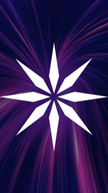 A white eight-pointed star logo centered on a dynamic, streaking purple and magenta background.