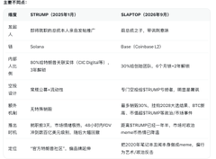 A blurry comparison chart contrasts “STUMP (2020/11)” with “SLAPTOP (2020/09),” using Chinese headings and technical notes in both columns.