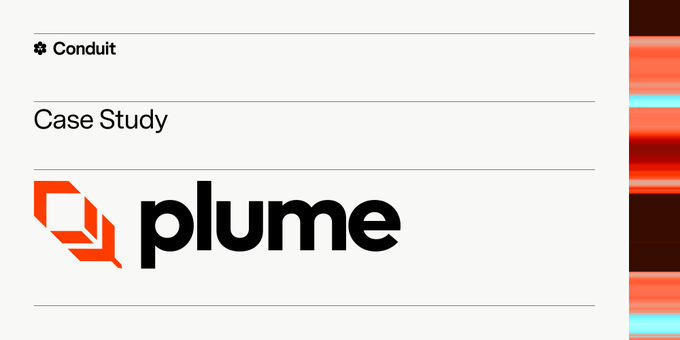 A clean white webpage header showing 'Conduit' with a flower icon, 'Case Study' text, and the 'plume' logo with an orange geometric mark.