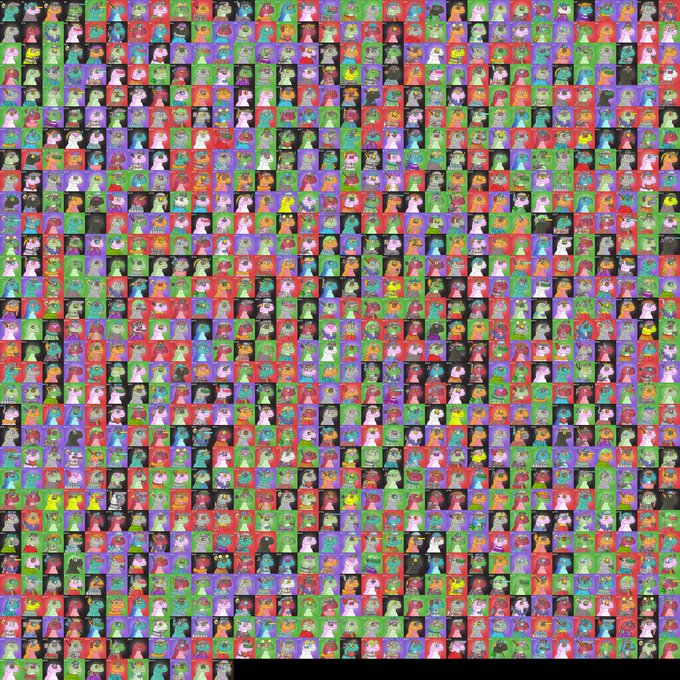 A dense mosaic composed of hundreds of small, colorful cartoon character images arranged in a grid pattern.