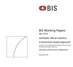 Cover page of a BIS (Bank for International Settlements) Working Paper No. 1374 titled 'Verifiable official statistics: a blockchain-based approach' by Robert Baker, Rafael Amaral, et al., dated September 2025.