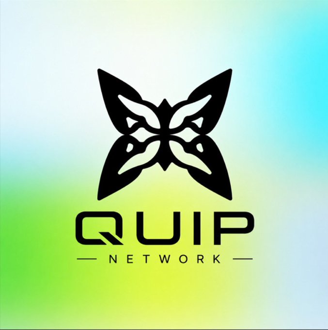 The image features a logo for a company called Quip Network, which is an ecosystem that allows users to create and manage their own networks. The logo consists of a black butterfly design surrounded by a white border. Below the butterfly design, there's text that reads "quip network" followed by "feels more balanced one thing I genuinely like about Quip is that the ecosystem does not seem designed only for speculators." This message emphasizes the idea that Quip Network is inclusive and accessible to various types of users, rather than being exclusive to speculators.