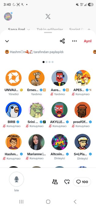 A mobile screenshot of an X (formerly Twitter) page showing a grid of user profile icons with usernames like UNVAU, Ermes, Aaro, APES, BIRB, Srini, AKYLLE, proofof, Hashm, Marianne, Altcoin, and SeLPia, with notifications indicating messages paid for by HashmOma.