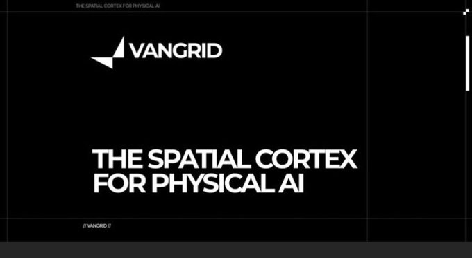 A black title card with the 'VANGRID' logo and the text 'THE SPATIAL CORTEX FOR PHYSICAL AI'.