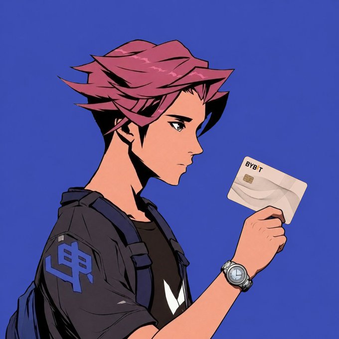 The image features a man holding a white card, which appears to be an Isbit Card or similar payment method. The card has a blue background with white text that reads "Bybit Card" and "Crypto payments". This suggests that the image is related to the world of crypto and digital payments, as it showcases how these cards can be used in everyday life for various transactions.