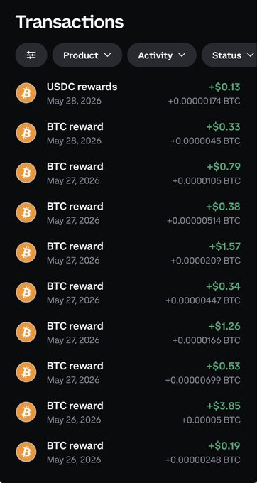 The image shows a cell phone screen displaying information about cryptocurrency transactions. The app includes the name of the sender, receiver, amount, and date of the transaction. In addition to this, there are multiple mentions of Bitcoin rewards, Bitcoin Reserve, and Btc reward on the screen. The user is showing appreciation for these offerings by using a coinbase one card in the Coinbase marketplace.