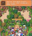 A small pixel art image depicting a group of characters in a forest setting, with a dialogue box containing unreadable text.