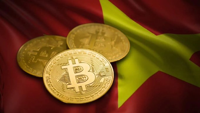 Three golden Bitcoin coins rest on the Vietnamese flag, symbolizing the country's new regulatory crackdown on cryptocurrency transactions under its first administrative penalty framework for crypto assets, effective September 1, 2026.