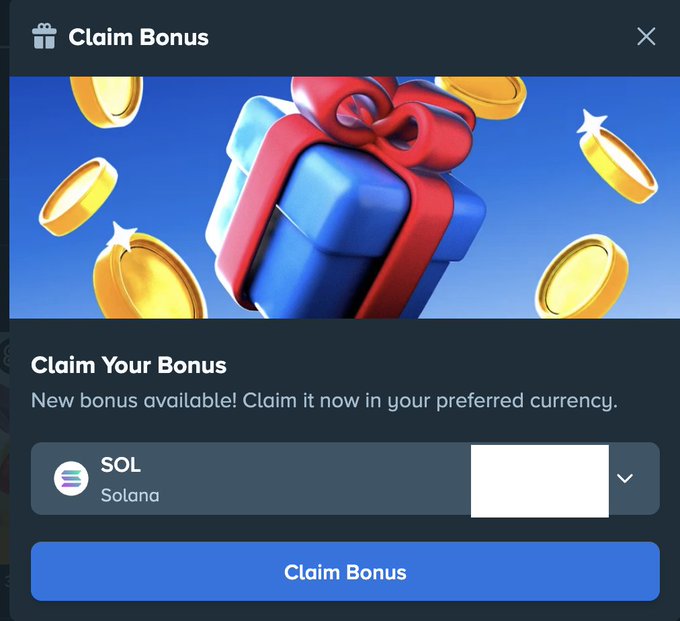A "Claim Bonus" popup window appears, offering users a bonus claimable in SOL (Solana) currency. This promotional window aligns with the post's announcement of a Stake pre-monthly bonus, inviting users to drop their Stake IDs and share their bonus amounts for a tip.