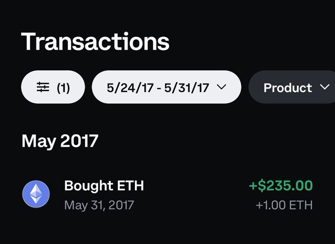 The image shows a screenshot of a cryptocurrency trading account page with various statistics, including the date "May 31, 2017", an amount of $25.00 worth of ether coins purchased, and a purchase date of May 3rd, 2017. The text on the screen is in white and has a green border, making it easy to read. The content of the post seems to be discussing the process of buying Ether from r/ethtrader, possibly sharing tips or experiences with fellow traders about cryptocurrency transactions and investments.