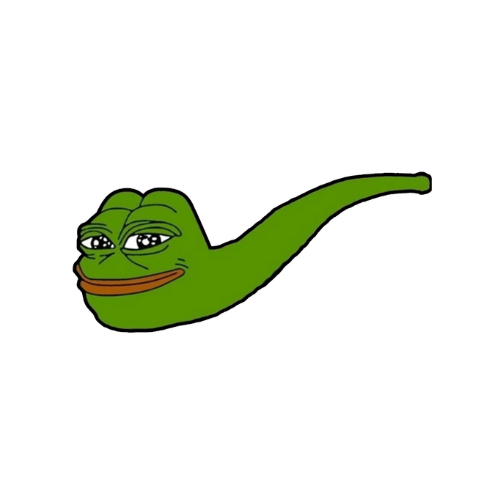 A cartoon illustration of a smug-looking green Pepe the Frog smoking a long pipe against a white background.