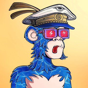 A 2D cartoon illustration of a blue monkey character wearing a white captain's hat and pink lightning-bolt sunglasses.