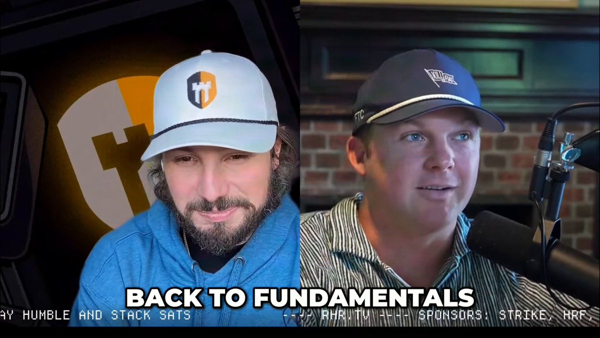 The image shows two men wearing baseball caps with the text "Back To Fundamentals" written above them, along with a logo for the cryptocurrency mining company Zcash. The background of the image features a brick wall and a fireplace, creating an atmosphere that contrasts with the modern world represented by the men's hats. The post also mentions a vulnerability in the mining pool called the "Focus on what is in the image and how it relates to the post."