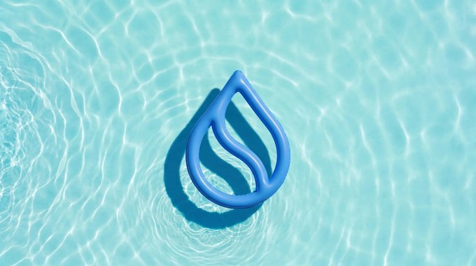 A blue Sui water droplet logo floats atop rippling pool water, visually reinforcing the "Sui Summer" campaign with its literal invitation to "dive in" and cool off.