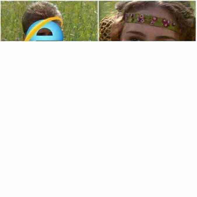 Two-panel cropped image showing parts of children's faces wearing sunglasses and a floral headband outdoors.