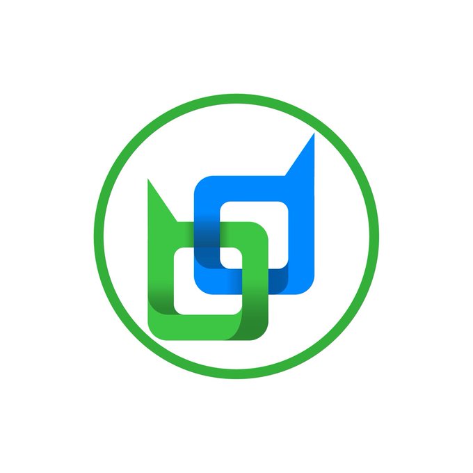 A logo featuring a green circle enclosing two interlocking speech bubble shapes, one blue and one green with gradient shading, on a white background.