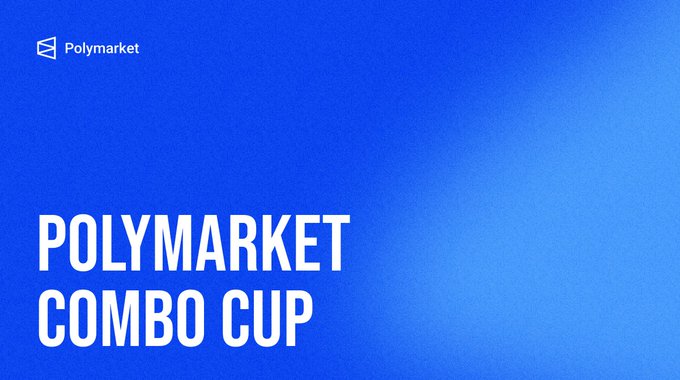 A blue gradient graphic with white text reading "POLYMARKET COMBO CUP" and the Polymarket logo in the top left corner.