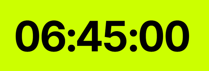 A digital timer displaying 06:45:00 in bold black text on a bright yellow-green background.