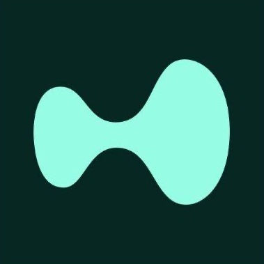 A simple mint-green icon resembling a stylized infinity symbol or bowtie shape on a dark green background.