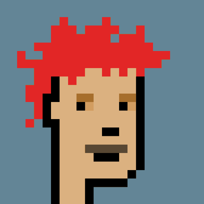 A pixelated portrait of a male character with red spiky hair against a blue background, representing CryptoPunk #1521, which was recently purchased for 40.69 ETH ($63,913 USD). The image directly visualizes the NFT from the transaction mentioned in the post.