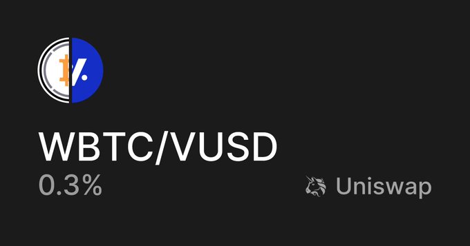 A digital display showing the cryptocurrency trading pair 'WBTC/VUSD' with a 0.3% change on the Uniswap platform.