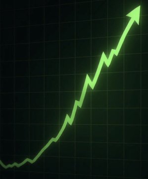 A bright green upward-trending arrow graphic on a dark grid background, symbolizing a surge or price increase. The image visually reinforces the post's message about imminent bullish developments for Bitcoin and crypto ETFs following Japan's approval.