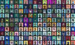 A dense grid displaying many small pixel-art character portraits in various colors.