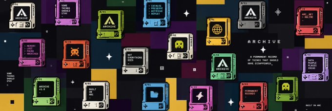 A vibrant graphic showcasing a collection of colorful arcade-style cartridges branded with "ARCHIVE" and various labels like "ARCHIVE 11.4," "PRECIOUS STAY," and "HOLIDAY PRESENCE FOUND," set against a starry dark background, illustrating Archive's digital archive concept for tokenized assets on the Arc Mainnet.
