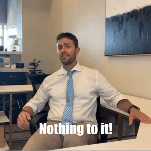 iced coffee and a plant sit on a desk, with the text "Nothing to it!" above them.