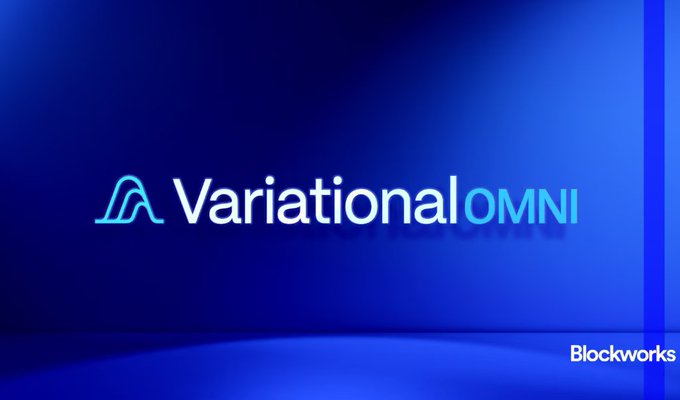 A digital banner with a blue gradient background displaying the "Variational OMNI" logo in white and light blue text, with "Blockworks" branding in the bottom right corner.