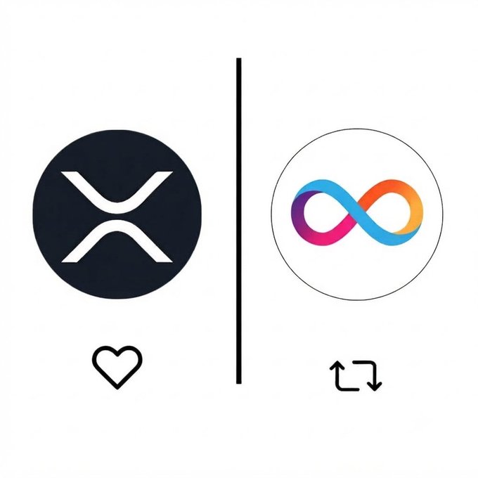 A side-by-side comparison graphic showing the XRP cryptocurrency logo (black circle, liked) next to the MetaMask logo (white circle, swap/exchange arrows).