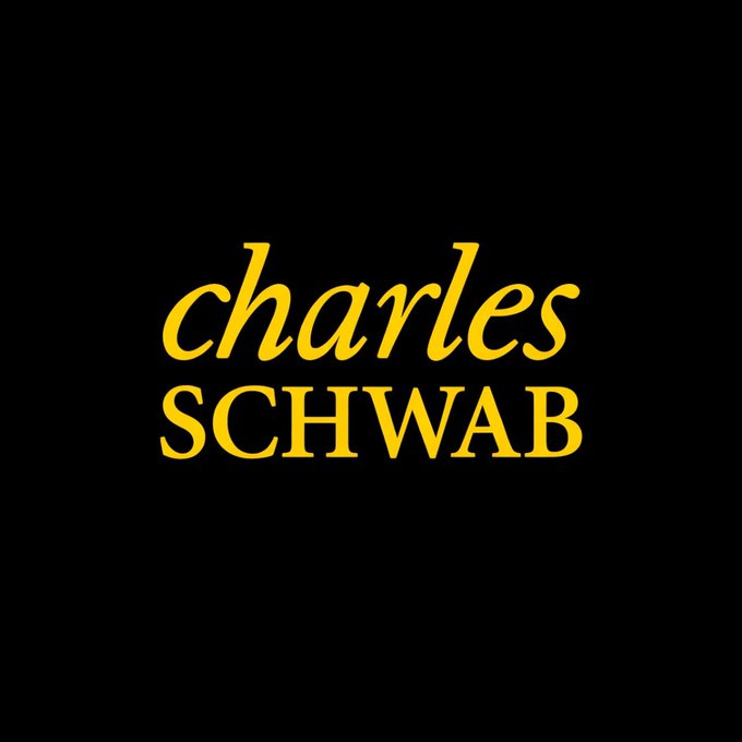 The image displays the Charles Schwab logo in yellow text on a black background, featuring the company name in a mix of italic script and bold serif typography. It represents Charles Schwab, the financial services firm referenced in the post about its funds disclosing XRP ETF holdings as collateral in an SEC filing.