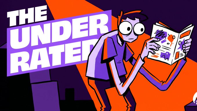Cartoon-style graphic titled 'THE UNDER RATER' showing a wide-eyed character holding and examining an open magazine or catalog.