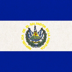 The flag of El Salvador, featuring a central coat of arms and the text 'REPUBLICA DE EL SALVADOR EN LA AMERICA CENTRAL'.