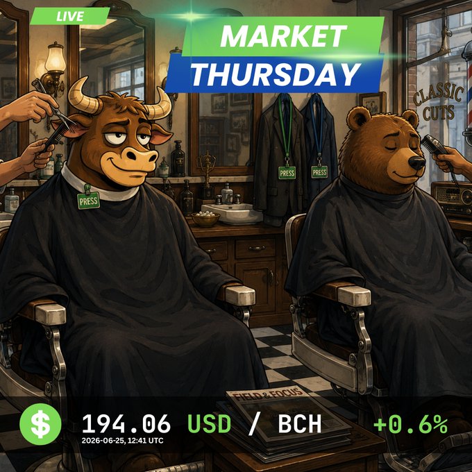 The image features a cartoon depiction of two cartoon bulls sitting side by side in a barber's chair with their heads shaved. The bulls are wearing black robes and have horns. One bull has a green tag around its neck, while the other has a blue tag on its ear. A person is cutting the hair of one of the bulls, who appears to be getting groomed for an upcoming show or event. The background shows a barber shop with various items such as scissors, a mirror, and a sink.