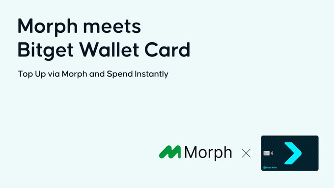 A clean promotional graphic announcing 'Morph meets Bitget Wallet Card' with the tagline 'Top Up via Morph and Spend Instantly.'