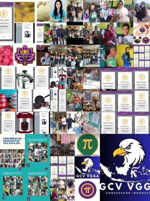 A collage of various images, documents, logos, and certificates associated with 'GCV VGGA' and its ambassador program, featuring an eagle logo and references to Indonesian documentation.